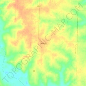 Topografische Karte Sue City, Höhe, Relief