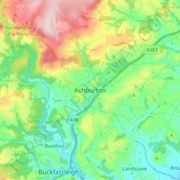 Topografische Karte Ashburton, Höhe, Relief