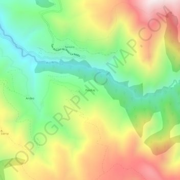 Topografische Karte Pradías, Höhe, Relief