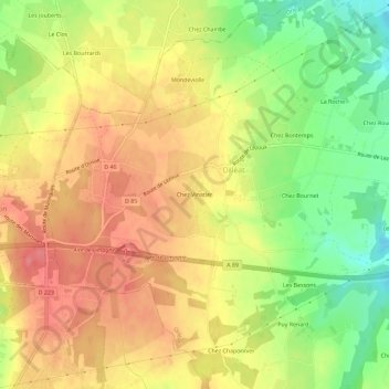 Topografische Karte Chez Vinatier, Höhe, Relief