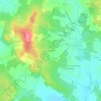 Topografische Karte Chez Audoin, Höhe, Relief