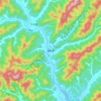 Topografische Karte 洞桥镇, Höhe, Relief