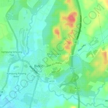 Topografische Karte Bikam Estate, Höhe, Relief