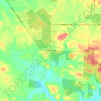 Topografische Karte Northcliffe, Höhe, Relief