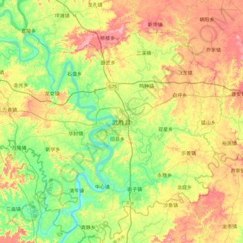Topografische Karte 武胜县, Höhe, Relief