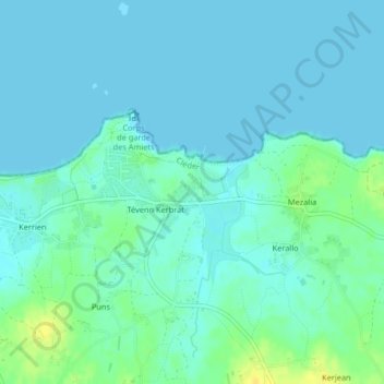 Topografische Karte Poulennou, Höhe, Relief