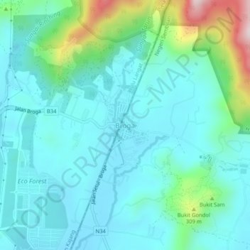Topografische Karte Broga, Höhe, Relief