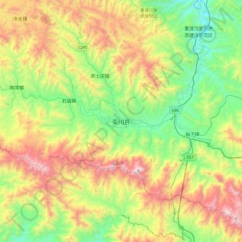 Topografische Karte 栾川县, Höhe, Relief