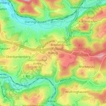 Topografische Karte Bomig, Höhe, Relief