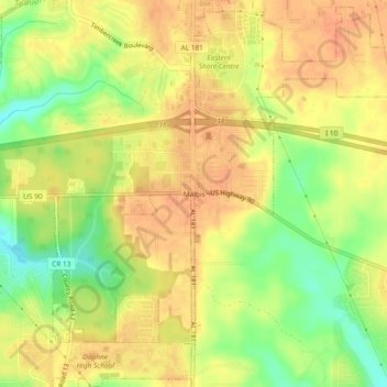 Topografische Karte Malbis, Höhe, Relief