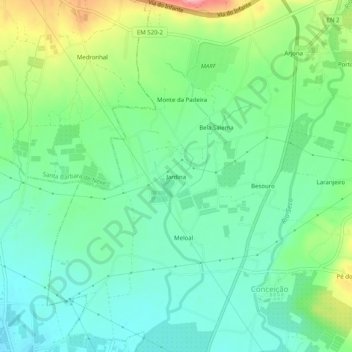 Topografische Karte Jardina, Höhe, Relief