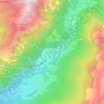 Topografische Karte Afens, Höhe, Relief