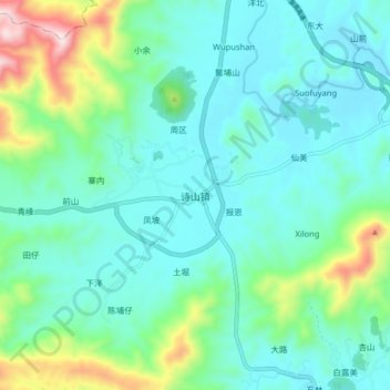 Topografische Karte 诗山镇, Höhe, Relief