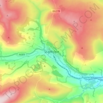 Topografische Karte Stanhope, Höhe, Relief