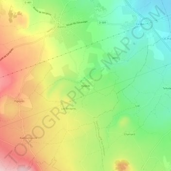 Topografische Karte Augeac, Höhe, Relief