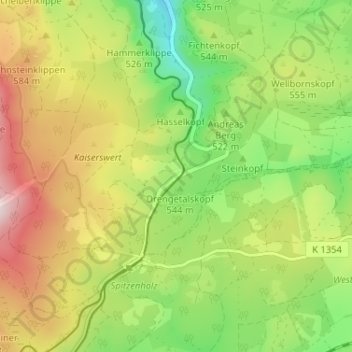 Topografische Karte Drei Annen, Höhe, Relief
