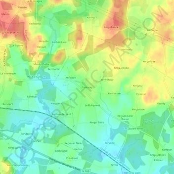 Topografische Karte Tréauray, Höhe, Relief