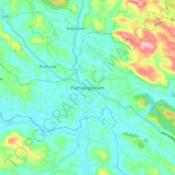 Topografische Karte Pathanapuram, Höhe, Relief