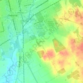 Topografische Karte Oak Hill, Höhe, Relief