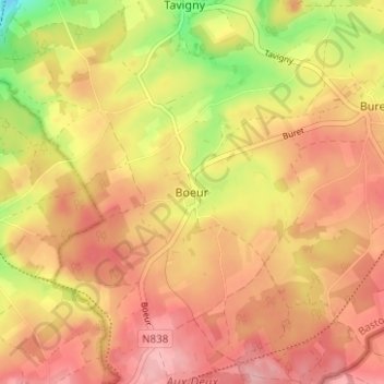 Topografische Karte Boeur, Höhe, Relief