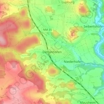 Topografische Karte Dettenhofen, Höhe, Relief