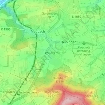 Topografische Karte Waldrems, Höhe, Relief