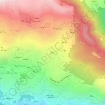 Topografische Karte Del, Höhe, Relief