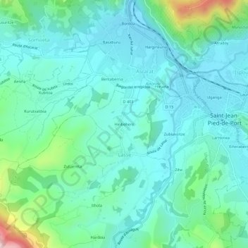 Topografische Karte Hiribehere, Höhe, Relief