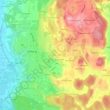 Topografische Karte Frohe Aussicht, Höhe, Relief