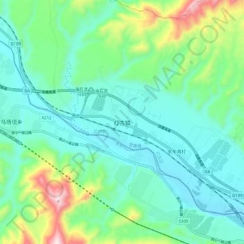 Topografische Karte 红古镇, Höhe, Relief