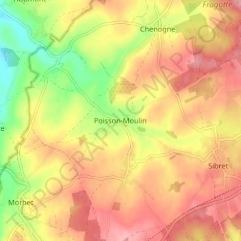 Topografische Karte Poisson-Moulin, Höhe, Relief