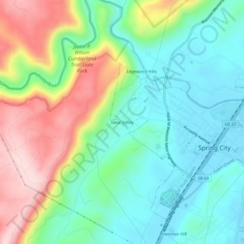 Topografische Karte Ideal Valley, Höhe, Relief