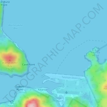 Topografische Karte Awaroa Bay, Höhe, Relief