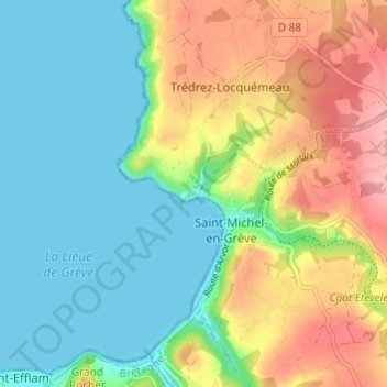 Topografische Karte Toull ar Vilin, Höhe, Relief