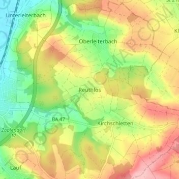 Topografische Karte Reuthlos, Höhe, Relief
