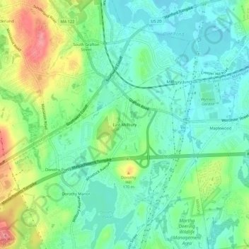 Topografische Karte East Millbury, Höhe, Relief