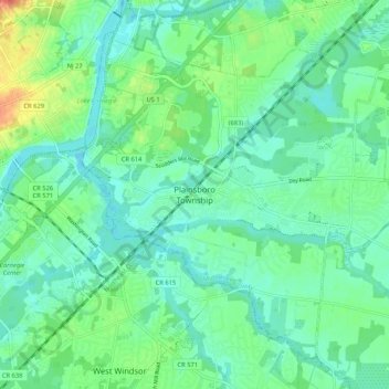 Topografische Karte Plainsboro, Höhe, Relief