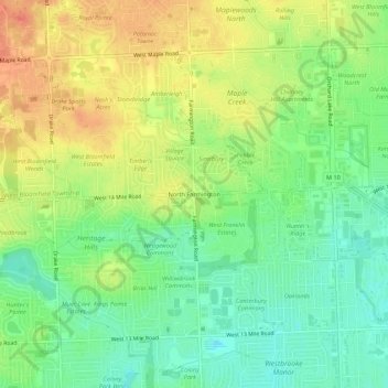 Topografische Karte North Farmington, Höhe, Relief