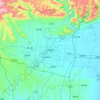 Topografische Karte 济源, Höhe, Relief