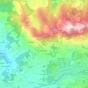 Topografische Karte Llano, Höhe, Relief