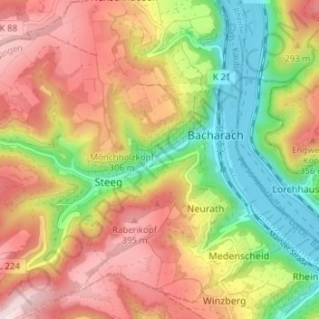 Topografische Karte Nauheim, Höhe, Relief