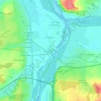 Topografische Karte Le Guétin, Höhe, Relief