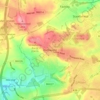 Topografische Karte Huthwaite, Höhe, Relief
