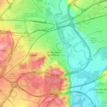 Topografische Karte San Fernando de Henares, Höhe, Relief