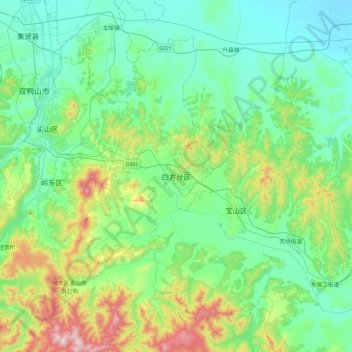 Topografische Karte 四方台区, Höhe, Relief