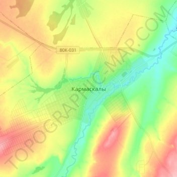 Topografische Karte Кармаскалы, Höhe, Relief