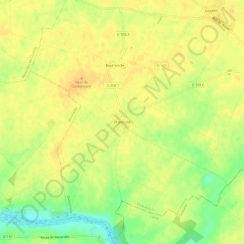 Topografische Karte Pruneville, Höhe, Relief