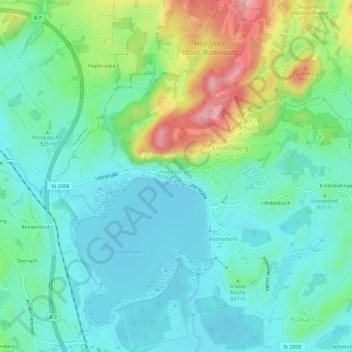 Topografische Karte Hopfen am See, Höhe, Relief