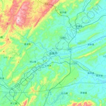 Topografische Karte 涟源市, Höhe, Relief