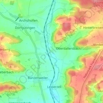 Topografische Karte Bonlanden, Höhe, Relief